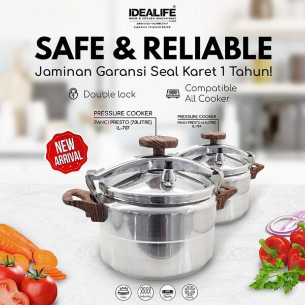 Panci Presto IDEALIFE IL-704 Pressure Cooker 4 Litre